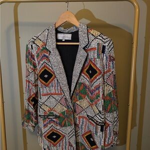 Vintage Platinum Colorful Beaded Women's Jacket Blazer